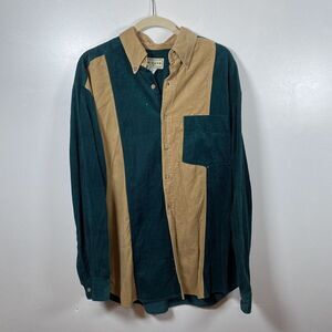 Arizona Corduroy Shirt Jacket Men's Size Medium Tan Color block Green Tan 90s‎